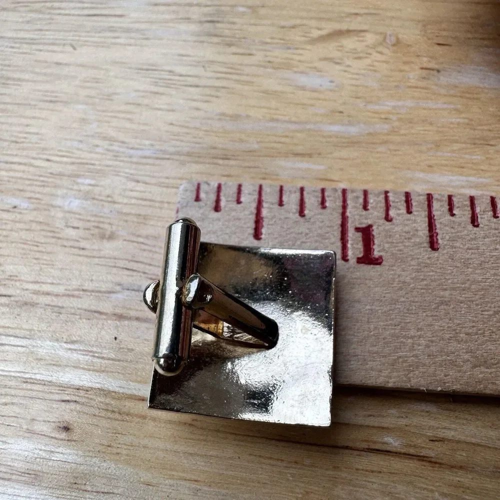 Vintage DLC Monogram Cufflinks 0.9 Inch Square Gold Tone Metal Classic‎ Retro